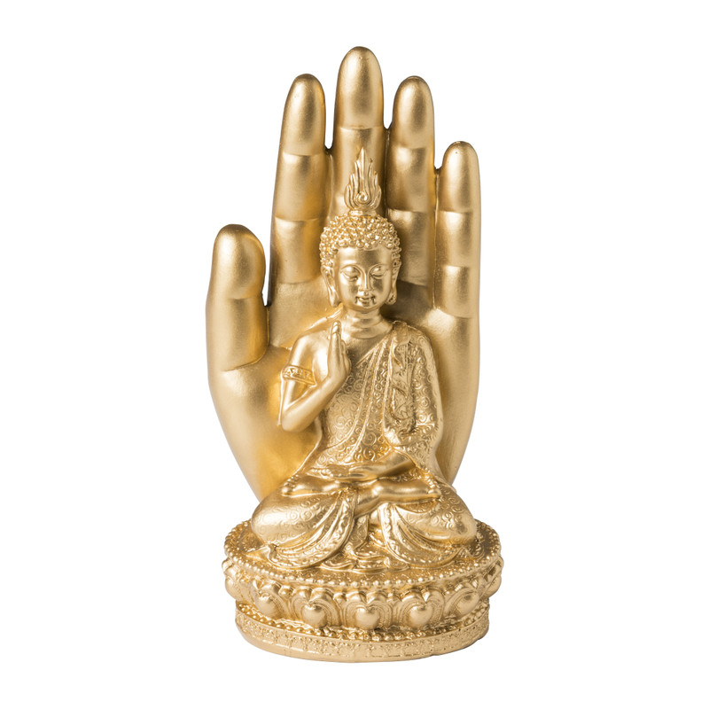 Leed licentie bal Boeddha zittend in hand - goud - 10x9x20 cm | Xenos