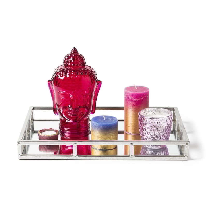 Boeddha hoofd glas - roze - 16x14x23 cm