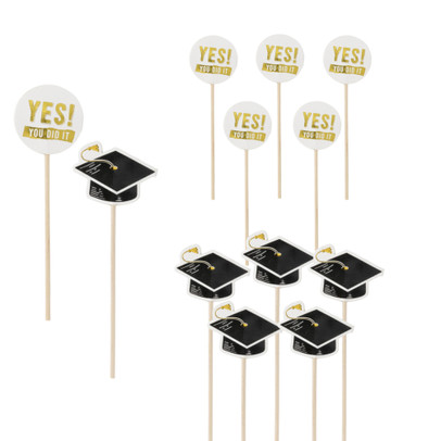 Cocktailprikkers met geslaagd - zwart/goud - set van 12