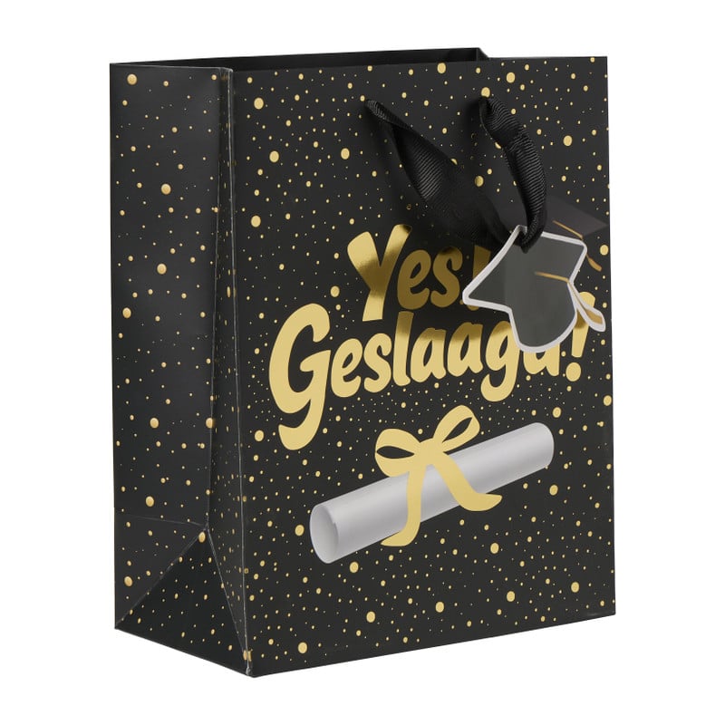 Cadeautas geslaagd - zwart/goudkleurig - 18x10x23 cm 