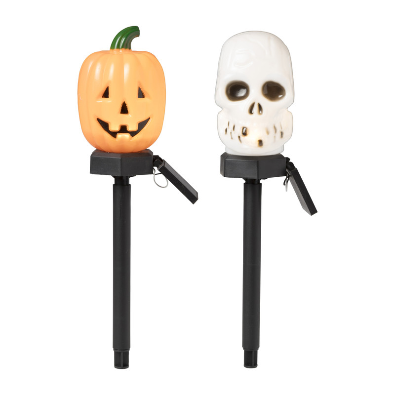 Solar tuinlamp schedel - wit/zwart - ø7x36.5 cm