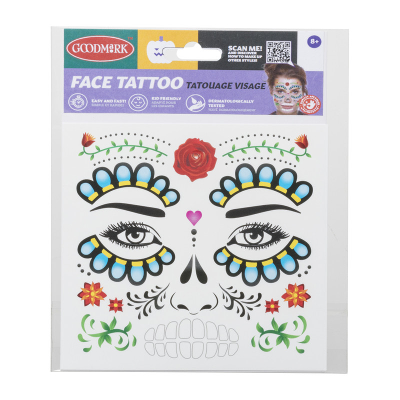 Tattoo gezicht - diverse varianten - 14x18x0.1 cm