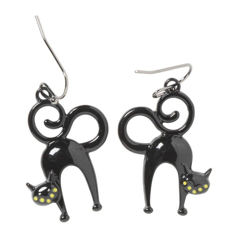 Oorbellen zwarte kat - zwart 
