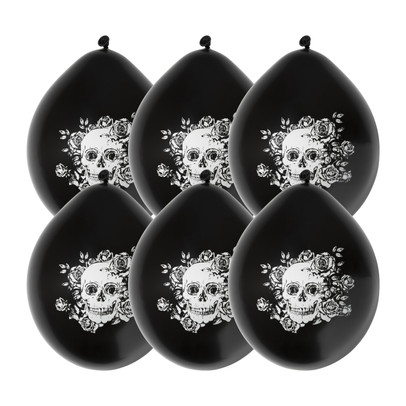 Ballonnen Day of the Dead - zwart/wit - set van 6