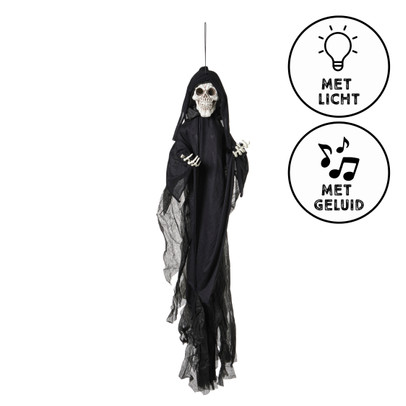 Halloween pop skelet met licht en geluid - wit - 120x70x15 cm