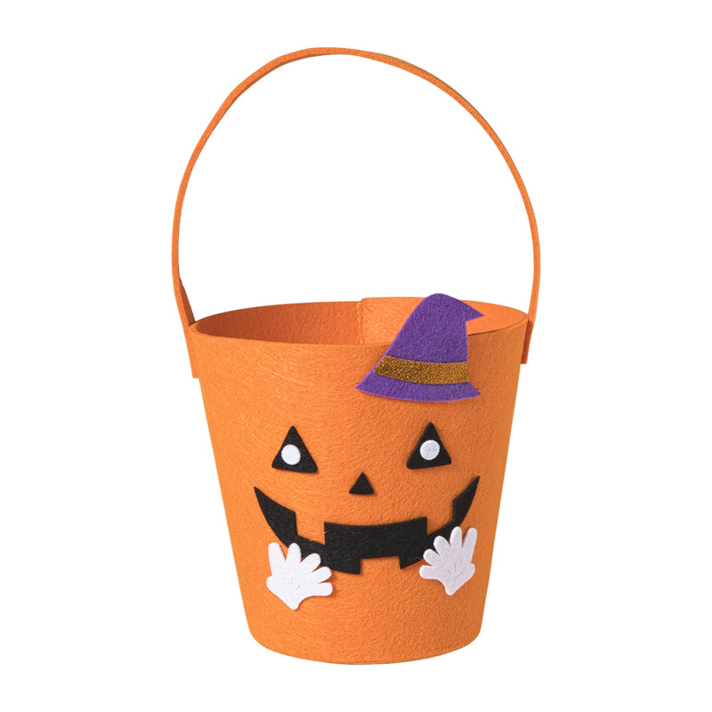 Halloween emmer pompoen - vilt - ø22x26 cm