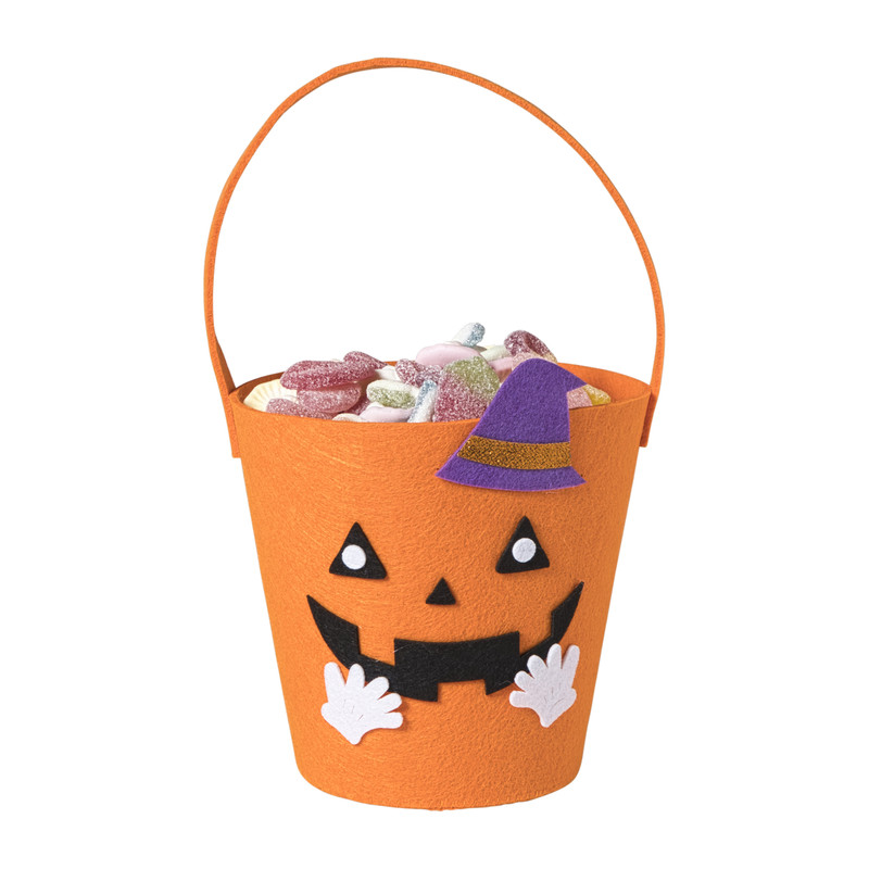 Halloween emmer pompoen - vilt - ø22x26 cm