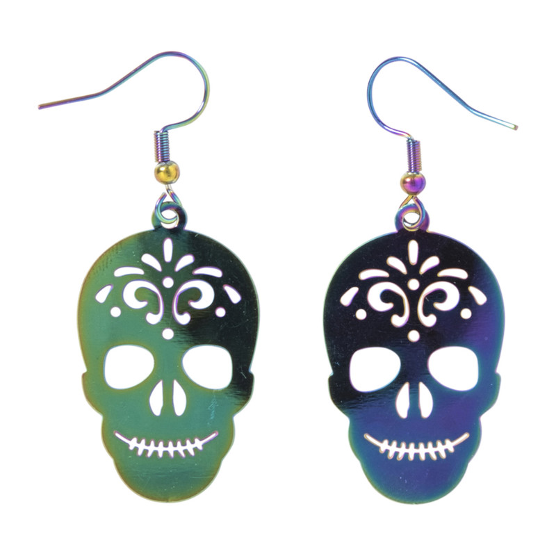 Halloween oorbellen schedel - zwart