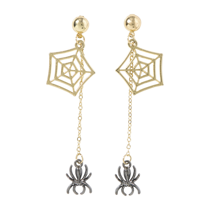 Halloween oorbellen spin - goud