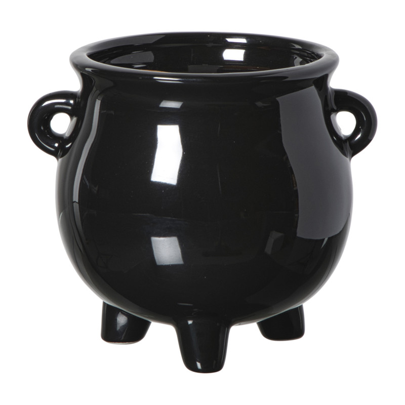 Halloween geurkaars heksenketel - wit/zwart - ø13x12 cm