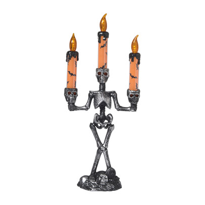 Halloween LED kandelaar - oranje/zilverkleurig - 35.5x16x8 cm