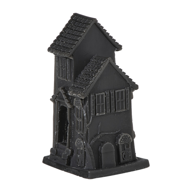 Halloween spookhuis kaars - zwart -24x13x12 cm