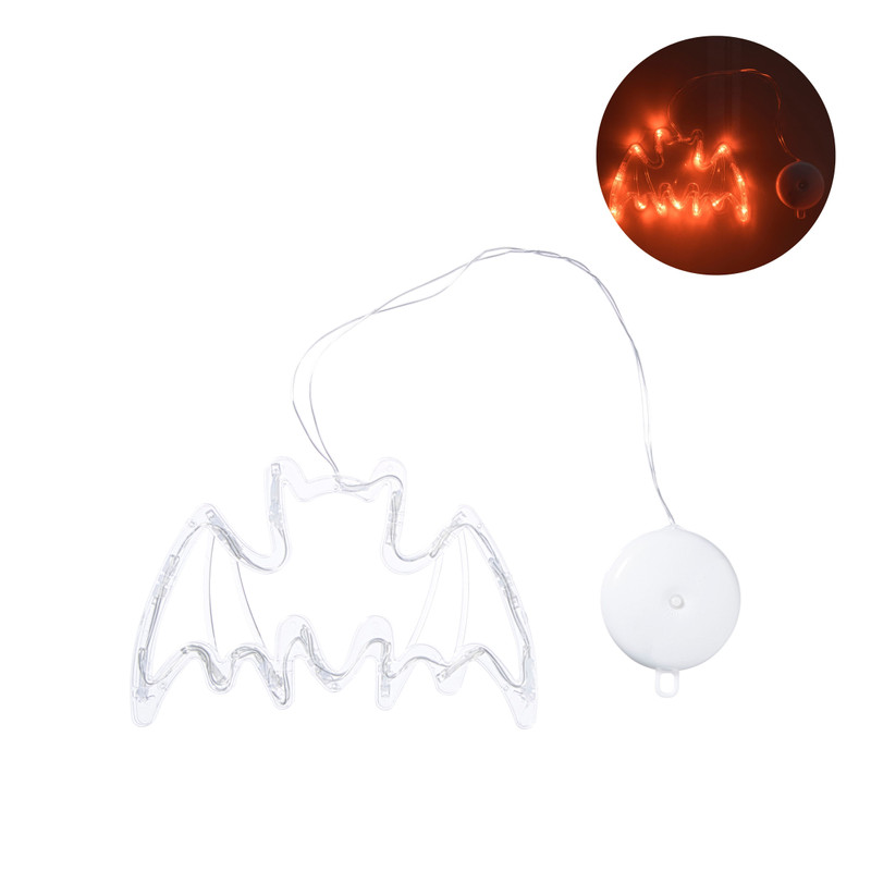 Halloween LED vleermuis - transparant/oranje - 20x13 cm