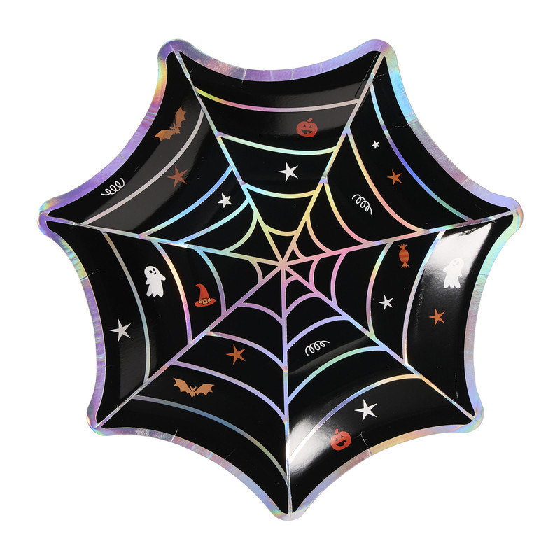 Halloween bord spinnenweb - zwart - ø24 cm 