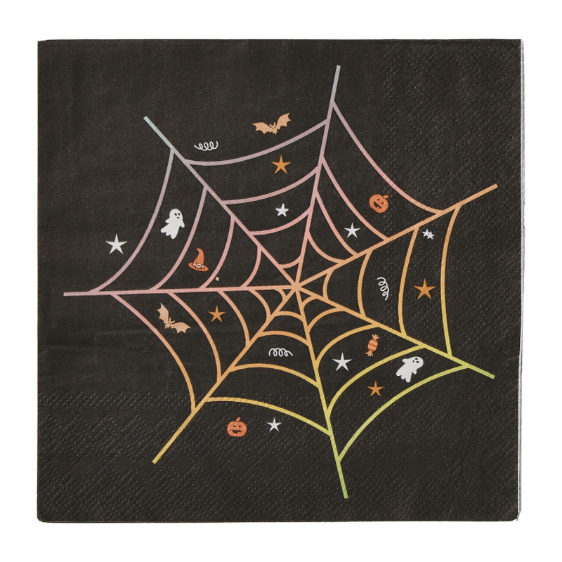 Halloween servetten spinnenweb - zwart - set van 16