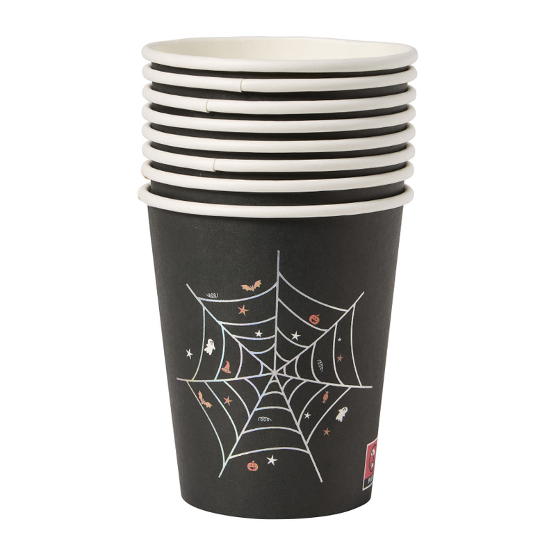 Halloween bekers spinnenweb - zwart - set van 8 
