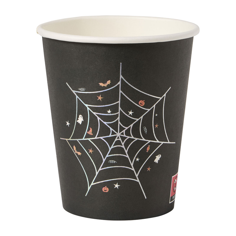 Halloween bekers spinnenweb - zwart - set van 8 