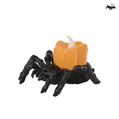 Halloween spin met ledkaars - zwart/oranje/wit - 8.8x7.2x5 cm