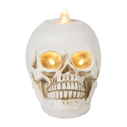 Halloween skelet kaars fles - wit/oranje - 8.8x11.5x11 cm