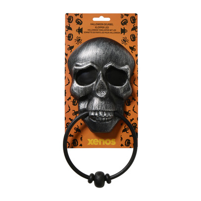 Halloween skelet deurklopper - zilver/zwart - 18.5x2.8x12.9 cm