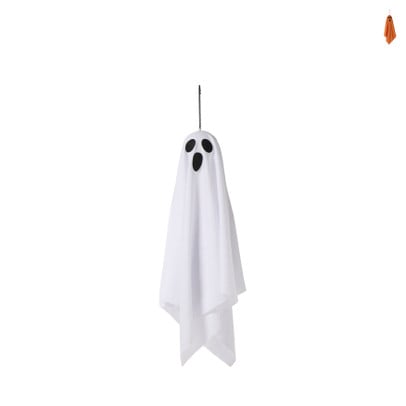 Halloween spookje hangend led - wit/oranje - 50 cm