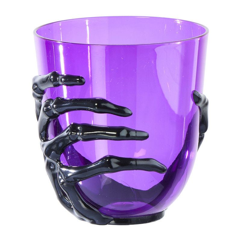 Halloween beker met hand - paars - ø4.5x10 cm 