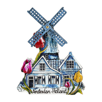 Magneet molen - blauw - 8x1x10 cm
