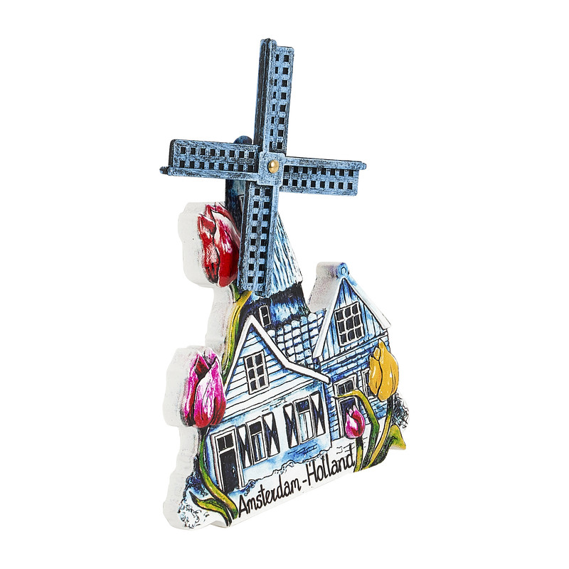 Magneet molen - blauw - 8x1x10 cm