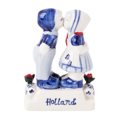 Beeldje kussend koppel - delfts blauw - 6x3x8 cm