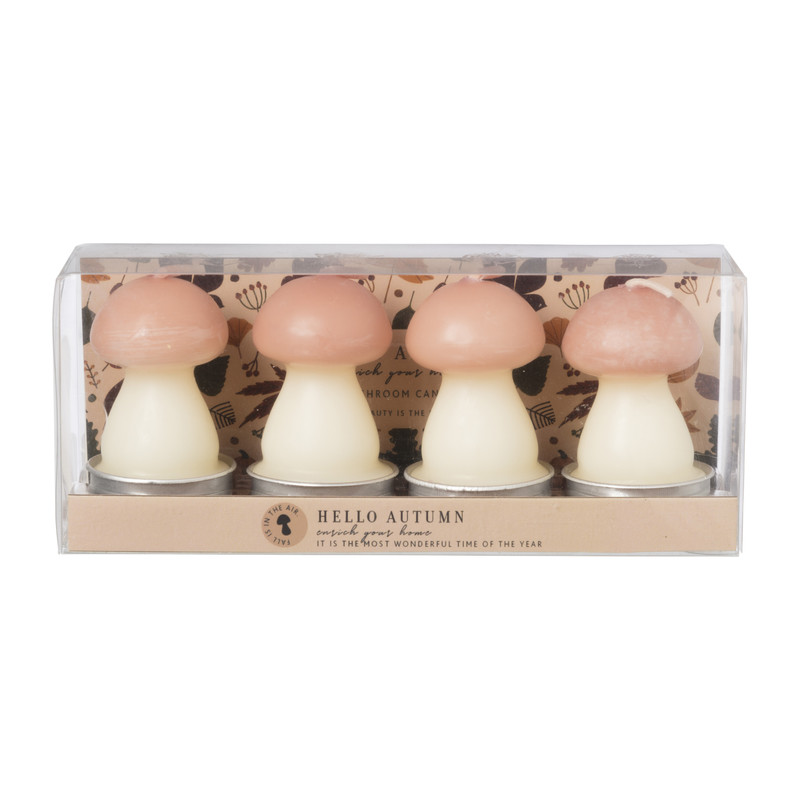 Paddenstoelkaarsjes - roze - set van 4