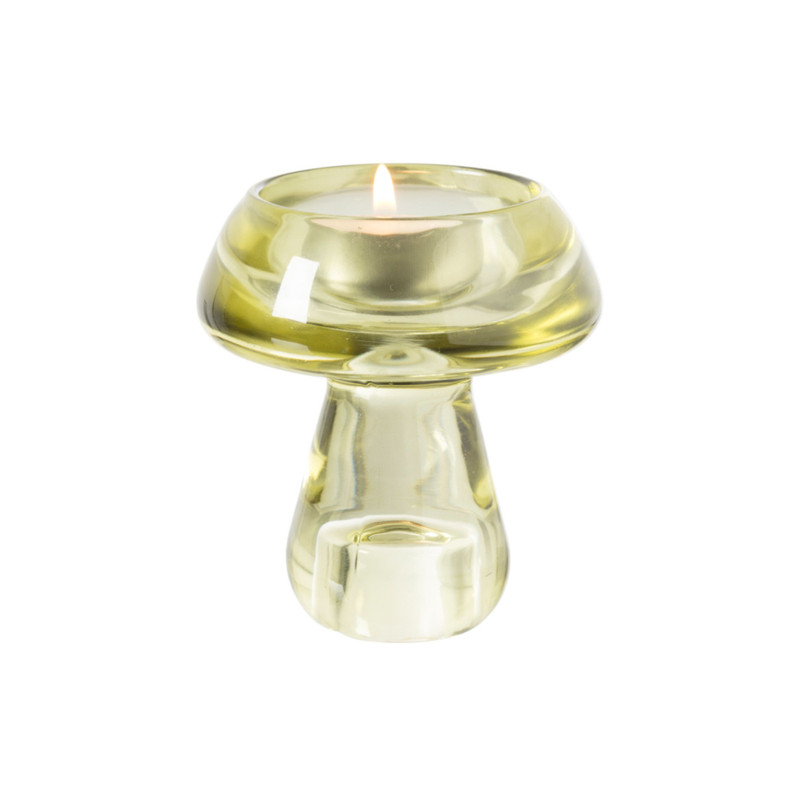 Waxinelichthouder paddenstoel groot - groen - ø8x8.2 cm