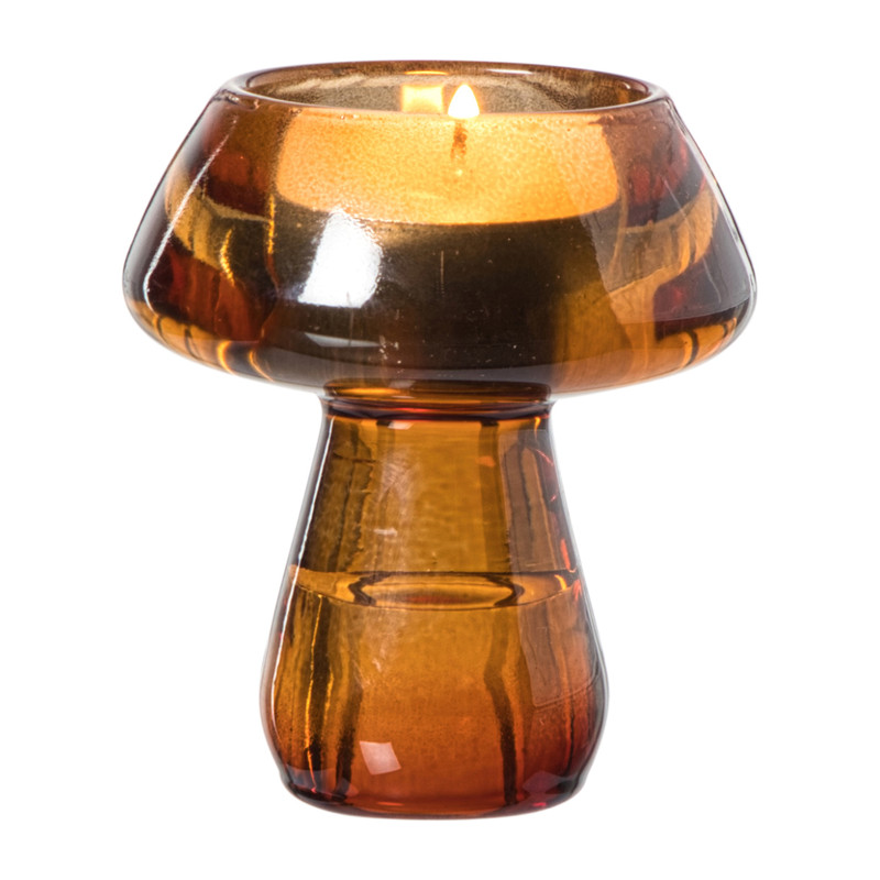 Waxinelichthouder paddenstoel - bruin - ø6.7x7.5 cm