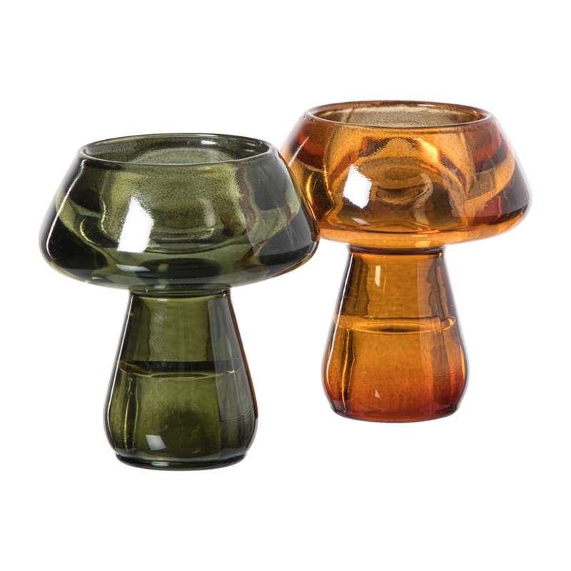 Waxinelichthouder paddenstoel - bruin - ø6.7x7.5 cm