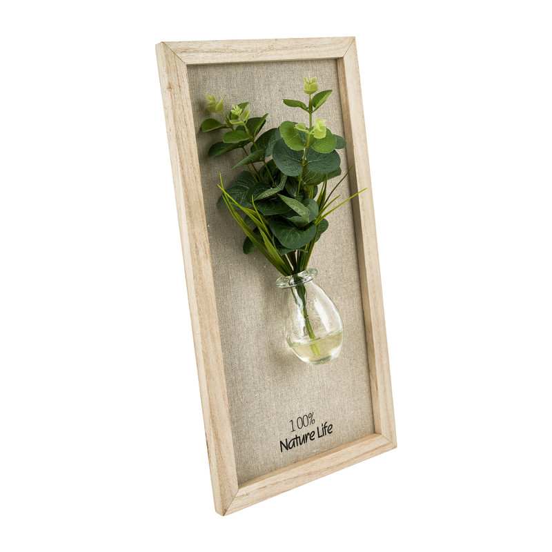 Wanddecoratie vaasje met plant - 22x7x43 cm