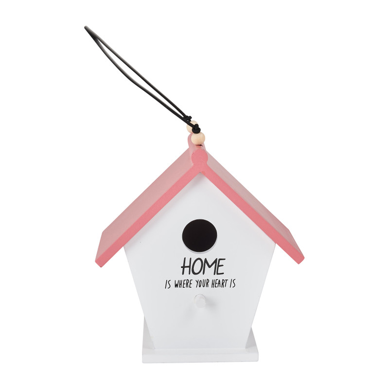 Vogelhuisje - wit/roze - 17x12x19 cm