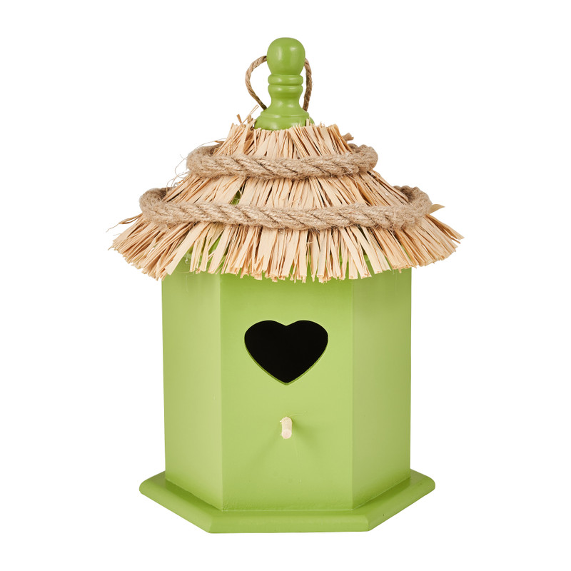 Vogelhuisje riet - groen - 17x12x19 cm
