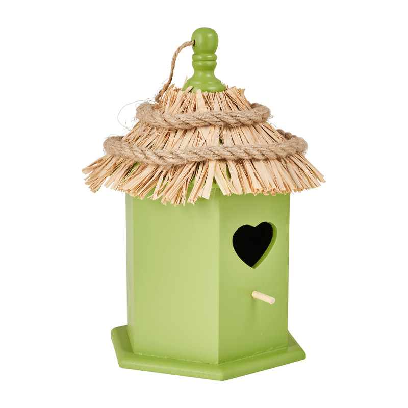 Vogelhuisje riet - groen - 17x12x19 cm