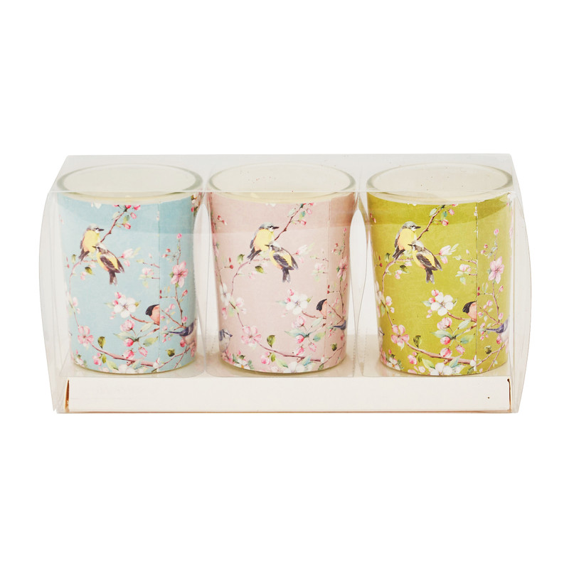 Kaars in glas vogeltjes - 3 stuks