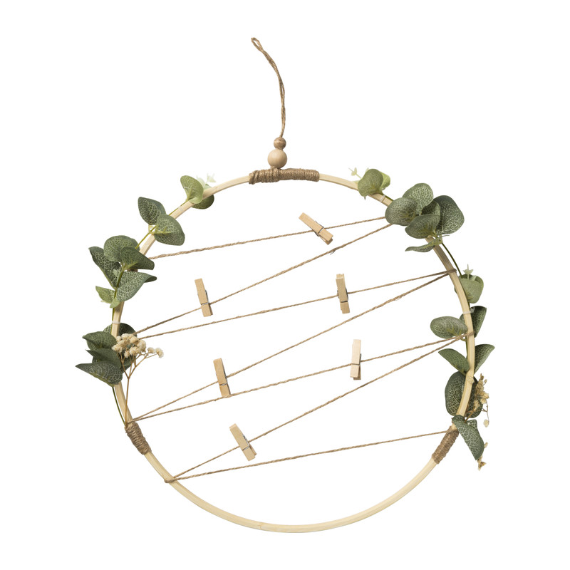 Decoratie ring met bladeren en knijpers - bamboe - ø34 cm