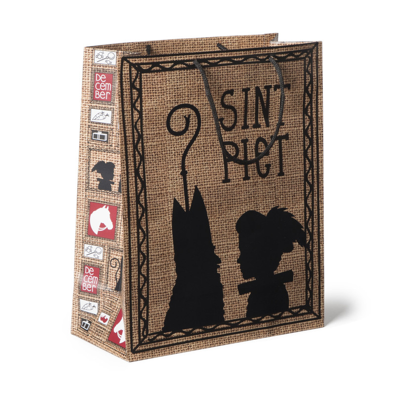 Cadeautasje Sinterklaas - bruin/zwart - 32.4x26x12 cm