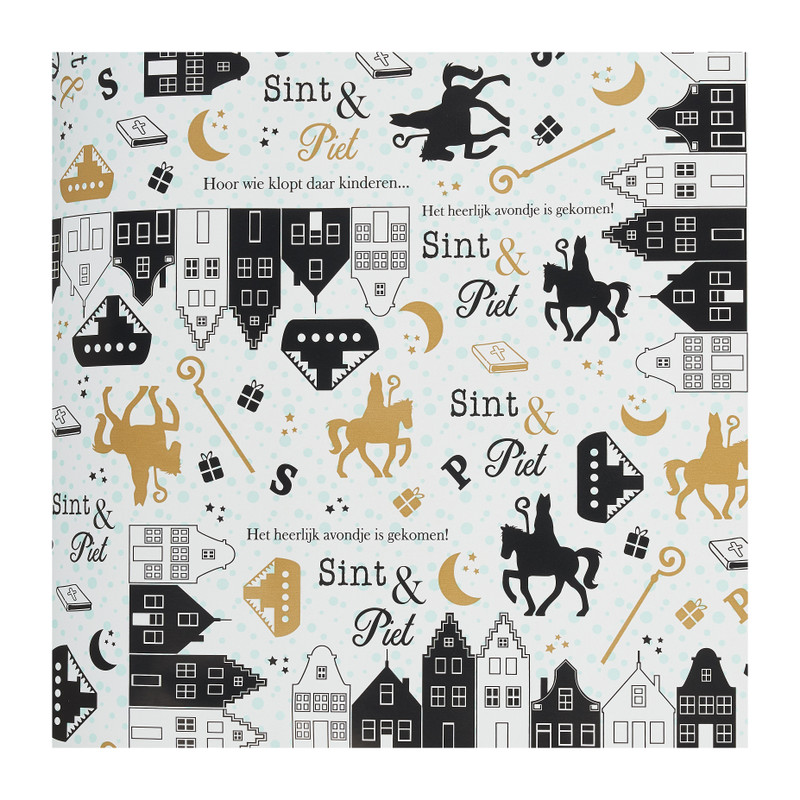 Inpakpapier sint - zwart/wit - 2 stuks