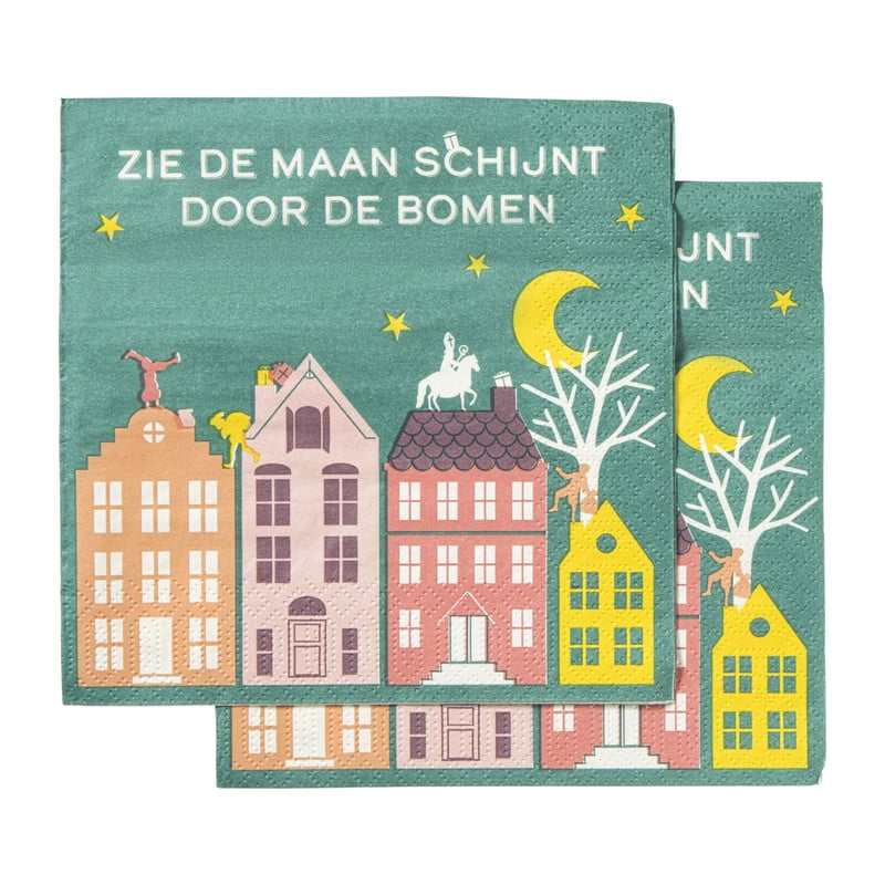 Servetten huisjes Sinterklaas - set van 12 - 33x33 cm