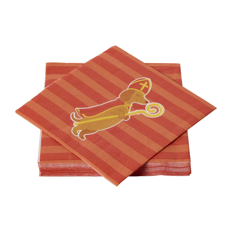 Servet teckel sinterklaas - rood - 33x33 cm