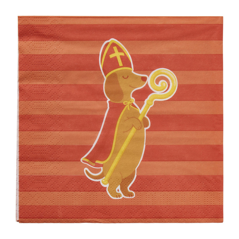 Servet teckel sinterklaas - rood - 33x33 cm