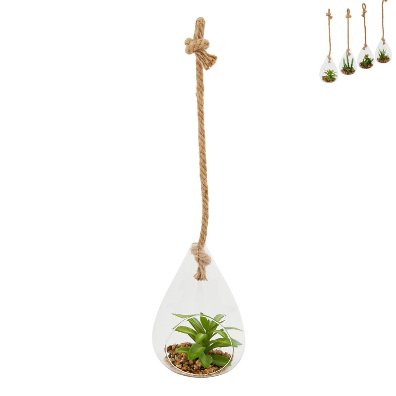 Plant in glazen hanger - diverse varianten - 12x11x19 cm