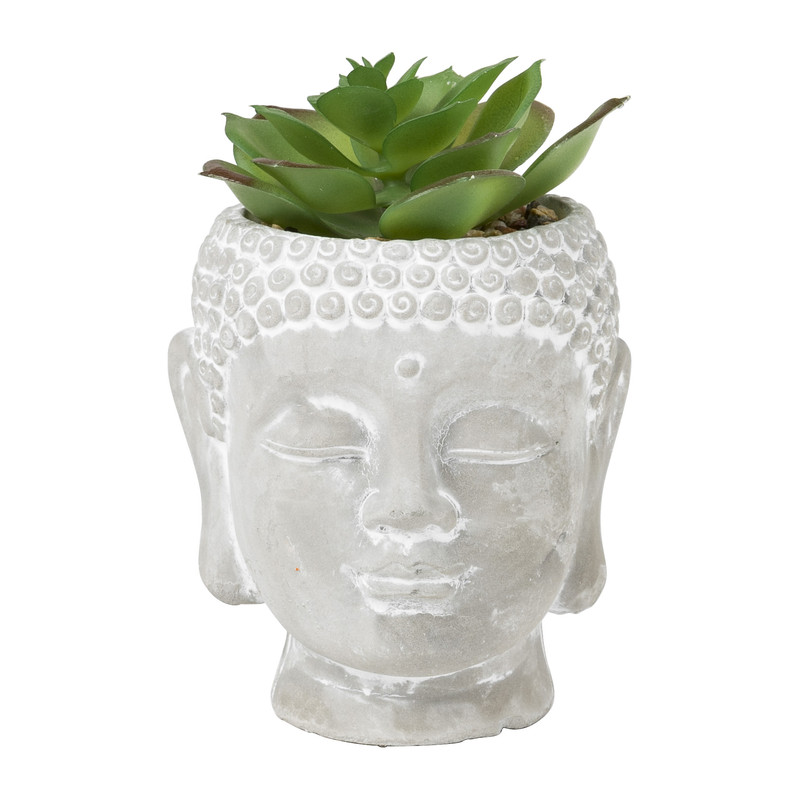 Kunstplant in boeddha hoofd - diverse varianten - 8,5x8x13 cm 
