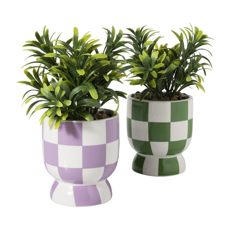 Kunstplantje geblokt - groen - ø8x17 cm