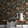 Behangpapier bloemenprint - donkergroen