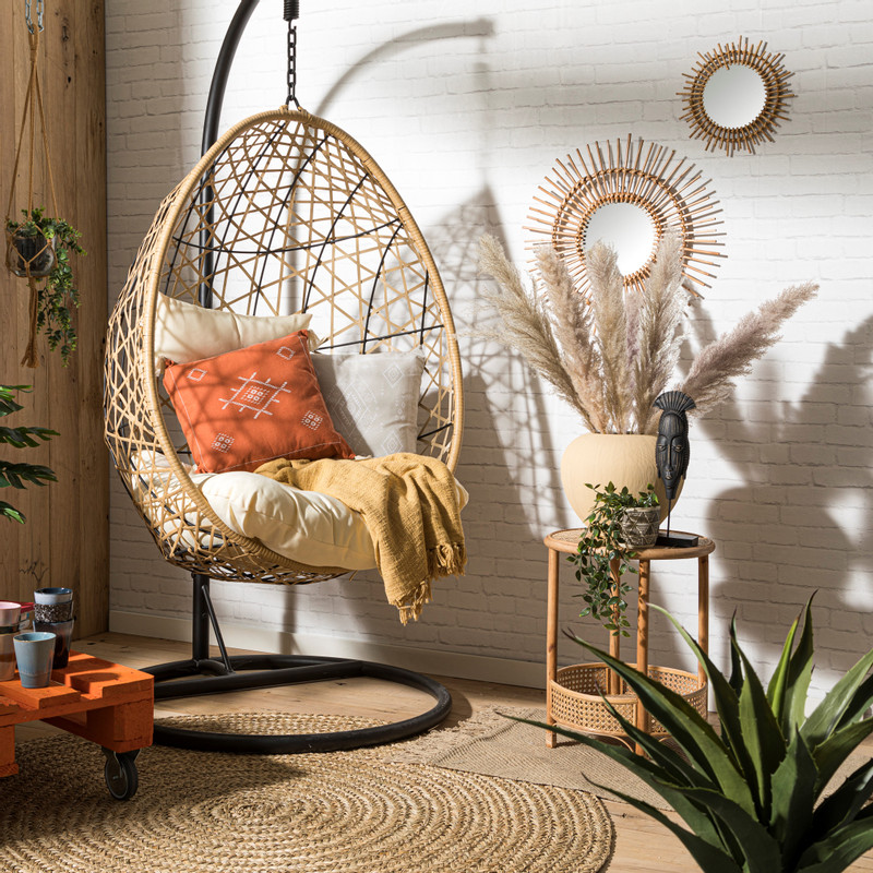 Macrame hanger met pot - 15x15 cm - zwart