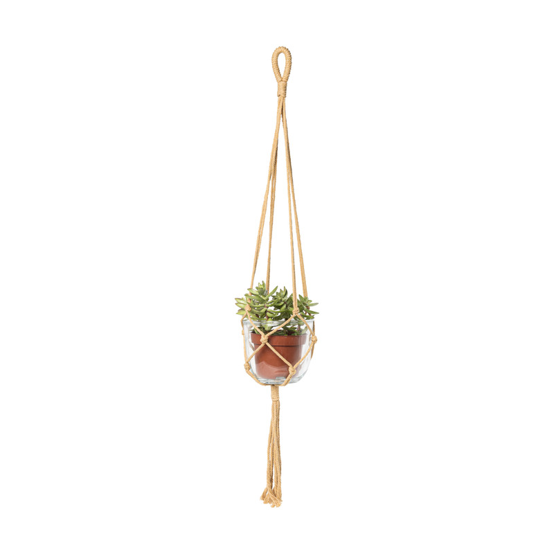 Macrame hanger met pot - 13x15x92 cm - oker